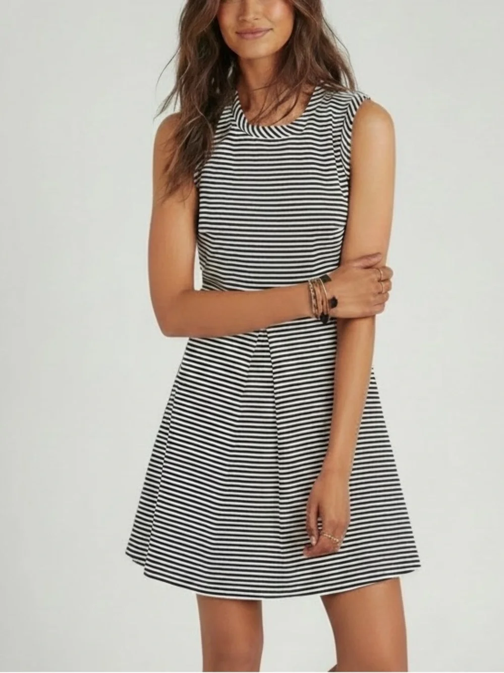 NWT MADEWELL Blue & White Stripe Fit & Flare Sleeveless Mini Dress Size Small